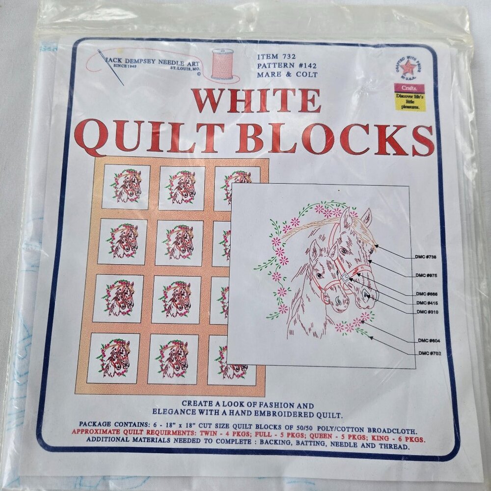 Jack Dempsey Stamped White Quilt Blocks 18"X18" Mare & Colt